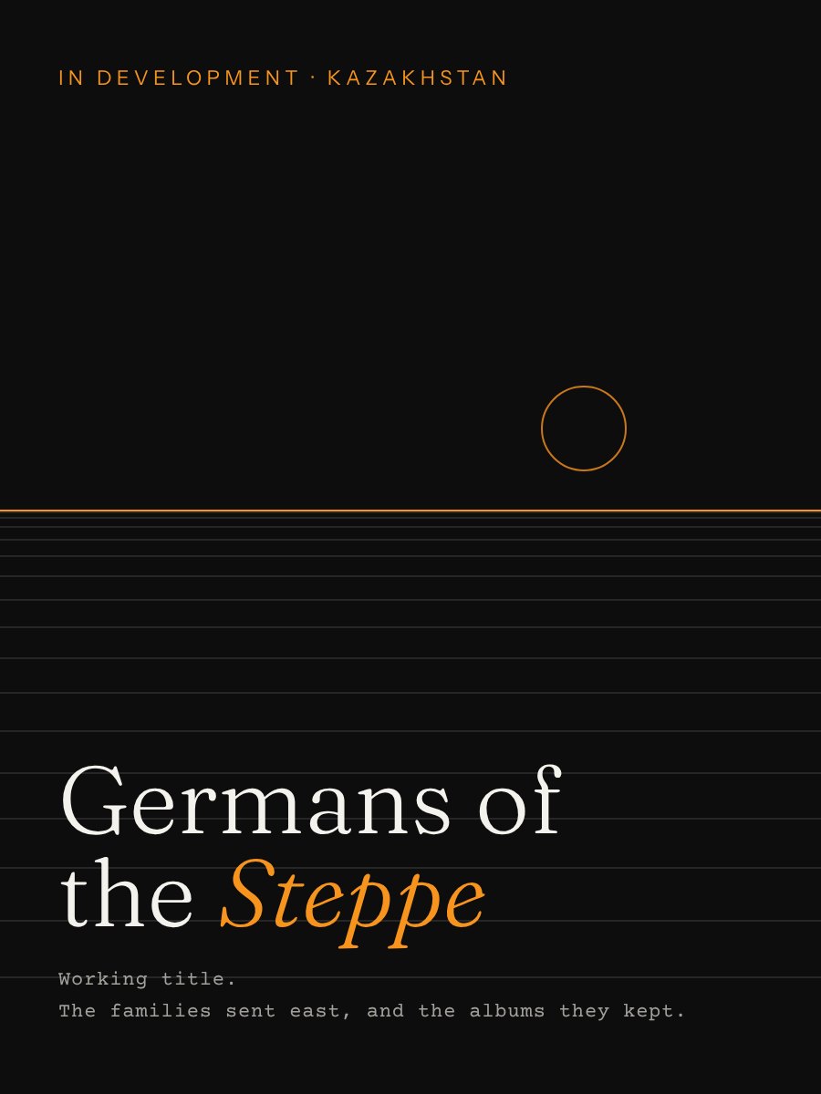 Title card: Germans of the Steppe, a low sun above a flat horizon